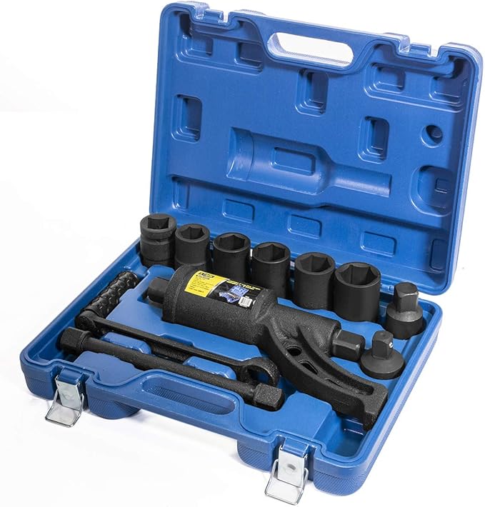 XtremepowerUS 8-Pieces Torque Wrench Labor Saving Lug Nut Wrench Torque Multiplier Cr-v Socket (24mm to 38mm) for Semi Truck & RVs w/Case