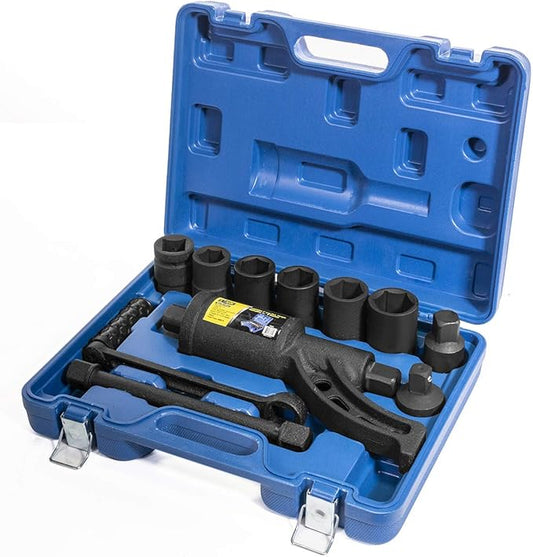 XtremepowerUS 8-Pieces Torque Wrench Labor Saving Lug Nut Wrench Torque Multiplier Cr-v Socket (24mm to 38mm) for Semi Truck & RVs w/Case