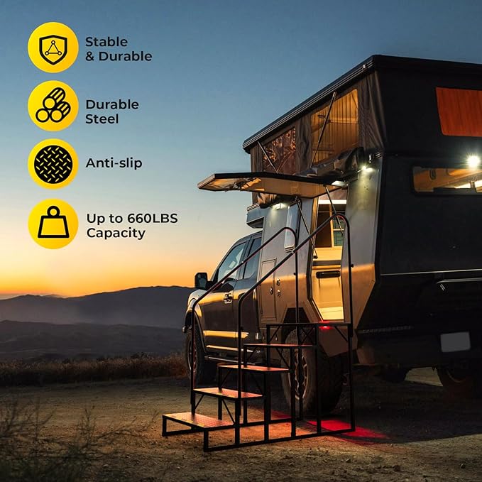 RV Steps with Handrails, 5 Step Hot Tub Stairs, Upgrade Anti-Slip RV Stairs Steps for Safety in and Out of RV, Camper, Mobile Home