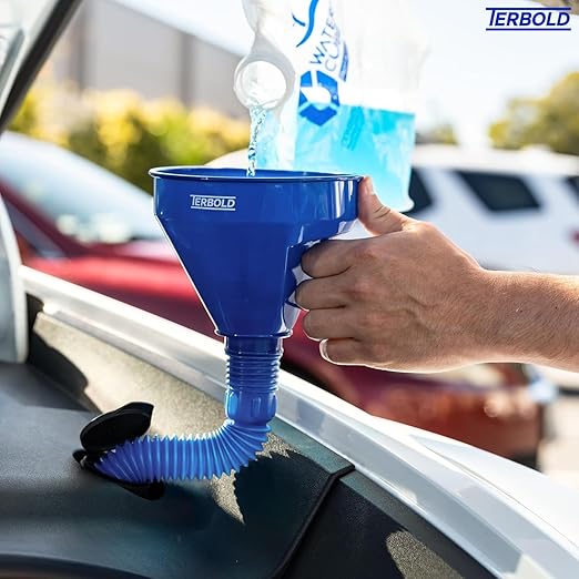 Automotive Flex Funnel with Hose | Wide Mouth Flexible Oil Funnel for Automotive Use - Gas, Transmission Fluid, Car Fuel, Oil Change (Blue)