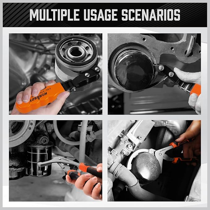 HORUSDY 11-Piece Oil Filter Wrench Set with Storage Case - Swivel Wrenches Fit 2-3/4" to 5-1/4", Adjustable Filter Pliers (9" & 12"), Valve Lapper Set, 3-Jaw Socket, Ratchet Handle for Garage, Repair