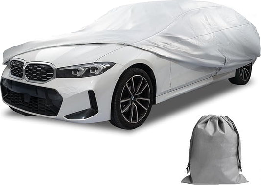 Caromop 10-Layer Waterproof Car Cover All Weather Protection (Snow, Rain, Sun) with Secure Fit Straps and Easy On/Off Zipper-Size C4 (See Size-Chart)