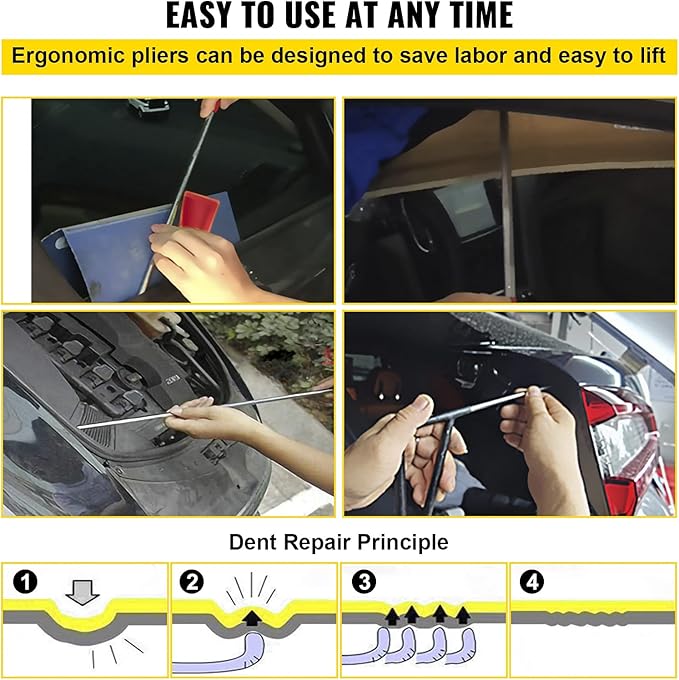 VEVOR Rods Dent Removal Kit, 13 Pcs Paintless Dent Repair Rods, Stainless Steel Dent Rods, Whale Tail Dent Repair Tools, Professional Hail Dent Removal Tool For Minor Dents, Door Dings And Hail Damage