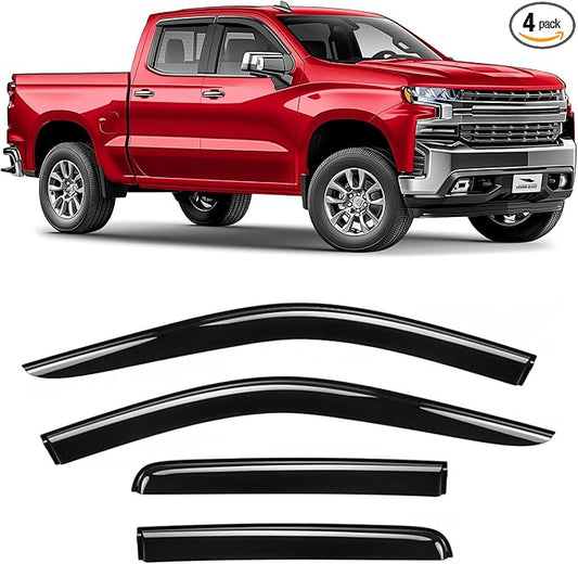 Voron Glass Tape-on Extra Durable Rain Guards for Trucks Chevrolet (Chevy) Silverado/GMC Sierra 1500 2019-2026 Double Cab, Window Deflectors, Vent Window Visors, 4 Pieces - 130090