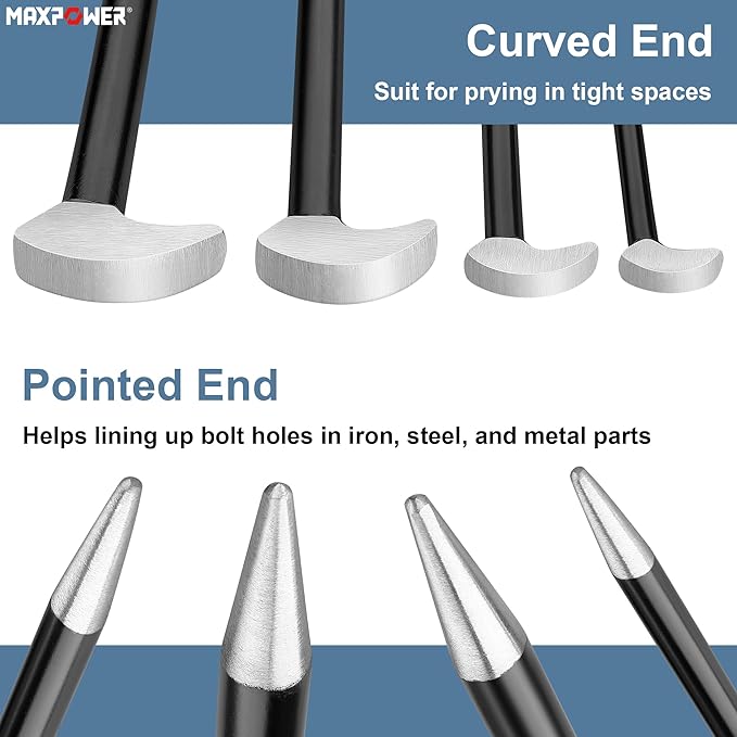 MAXPOWER 4 PCS Rolling Head Pry Bar Set 6 Inch 12 Inch 16 Inch 20 Inch