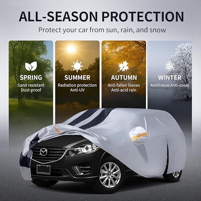 10 Layers Sedan Car Cover Custom Fit for Mazda CX-5(2002-2025), 100% Waterproof All Weather for Automobiles, Gift with Towel, Heavy Duty Car Covers for Rain Sun UV Protection with Door Zipper.