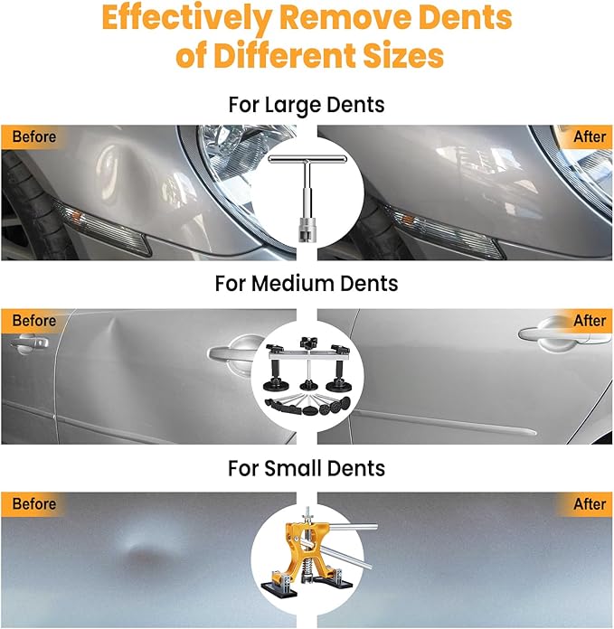 Car Dent Puller Kit, 135pcs Paintless Dent Removal Kit, Car Dent Repair Kit with Golden Lifter, Bridge Puller, Slide Hammer 2 in 1 T-Bar, Dent Puller for Car Refrigerator Door Ding Repair