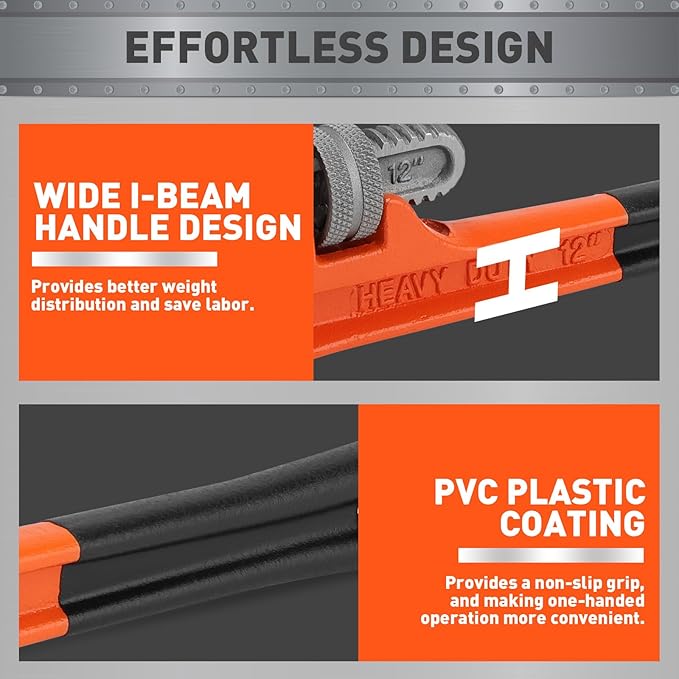 HORUSDY 12-Inch Heavy Duty Straight Pipe Wrench, Quick-Adjust Sturdy Plumbers Wrench with Soft Grip Handle, Straight Jaw Plumbing Tool for Pipe, Household Use, Vehicle Repair