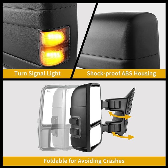 DWVO Tow Side Mirrors Compatible with 08-16 Ford F250 F350 F450 F550 Super Duty with Smoke Heated Power Manual Telescoping Folding Pair Turn Signal Light