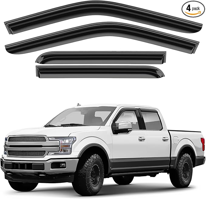 Window Deflectors Smoke Tinted Tape-On Side Window Vent Visor Deflectors Rain Guards Compatible with Ford F150 2015-2026 SuperCrew - 4pcs. GW0035