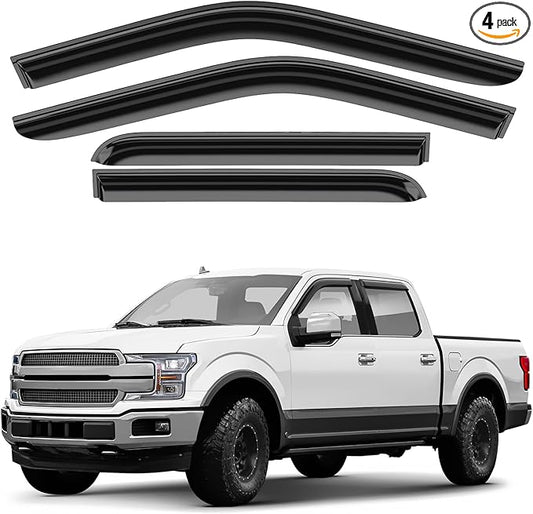 Window Deflectors Smoke Tinted Tape-On Side Window Vent Visor Deflectors Rain Guards Compatible with Ford F150 2015-2026 SuperCrew - 4pcs. GW0035