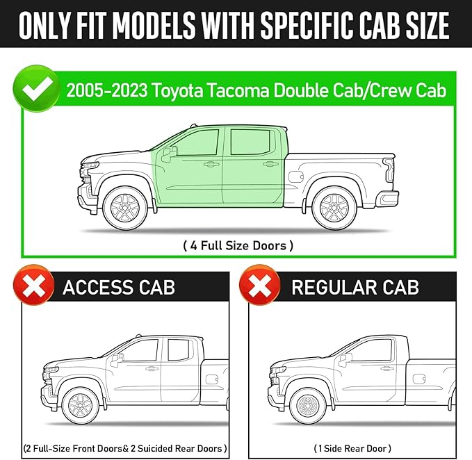 Drop Down Running Boards Compatible with 2005-2023 Toyota Tacoma Double Cab Crew Cab, Dual-Stage Textured Black Powder Coated, 4 Inch Step Bars Side Step.