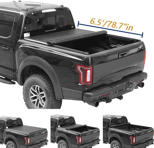 Soft Roll Up Truck Bed Tonneau Cover for 2004-2014 Ford F150; 05-08 Lincoln Mark LT 6.5ft / 78" Bed, Waterproof, Secure & No-Drill Installation