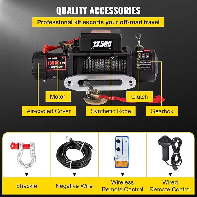 Electric Winch, 13500 lb Electric Winch Kit with Wireless Handheld Remote & Hawse Fairlead,Truck Winch for Truck Jeep SUV Boat car