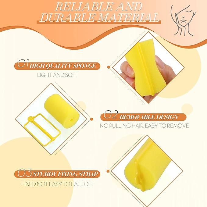 Geyoga 18 Pieces Sponge Hair Rollers Large Soft Foam Hair Styling Curlers Large Size Hairdressing Curlers for Women(Yellow,1.4 x 2.6 Inches)