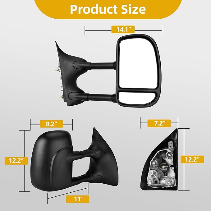 DWVO Side Towing Mirrors Compatible with 1999-2016 Ford F250 F350 F450 F550 Super Duty, 2001-2005 Ford Excursion, Power Heated, Manual Folding, Pair Set