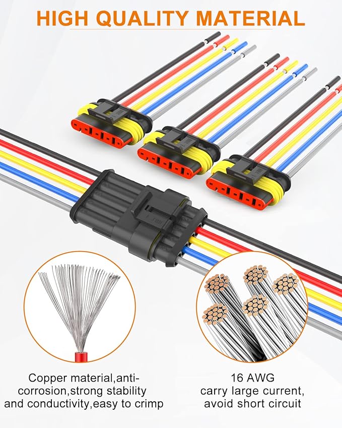 NAOEVO 5 Pin Connector Waterproof，16 AWG 5 Wire Connectors, Automotive Electrical Connectors Male And Female Way With Heat Shrink Tubing For Car Truck Boat Wire Connection, 6 Kits