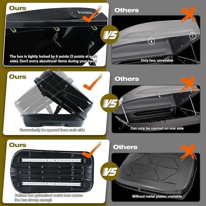 Hard Shell Roof Cargo Carrier with Security Keys, Roof Box, Cargo Box, 56 (L) x 30 (W) x 13.7(H) Inches, 13 Cubic Feet (Tool-Free Install), Black