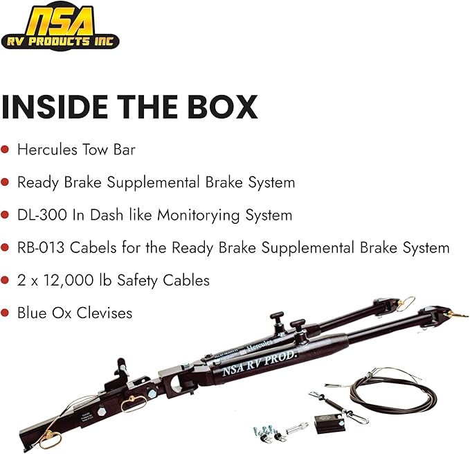NSA RV - Hercules 12K Tow Bar w/Integrated ReadyBrake Surge System - 12,000 lbs Capacity, All-in-One, Made in USA