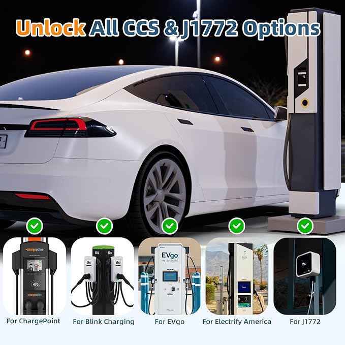 2025 Tesla Supercharger Adapter Pro 2-in-1 CCS1 & J1772 to NACS 250kW Ultra-Fast Charging Compatible with All Tesla Models (Y/3/S/X) Works with Level 1/2/3 Stations
