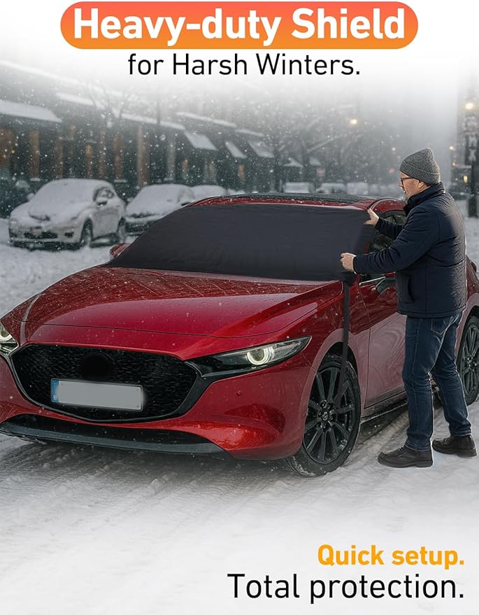 EcoNour Car Snow Cover Compatible for Mazda 3 | Windshield Cover for Ice and Snow with S-Hook Straps | Heavy-Duty 600D Oxford Winter Car Cover, Waterproof & Anti-Slip