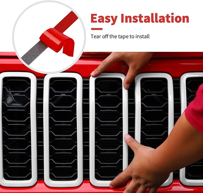 Front Grill Insert+ Headlight Bezels Cover Kit Compatible with 2024-2025+ Jeep Wrangler JL JLU & Gladiator JT, Not Fit for JL Sport & Sports(Wihte,Style A)