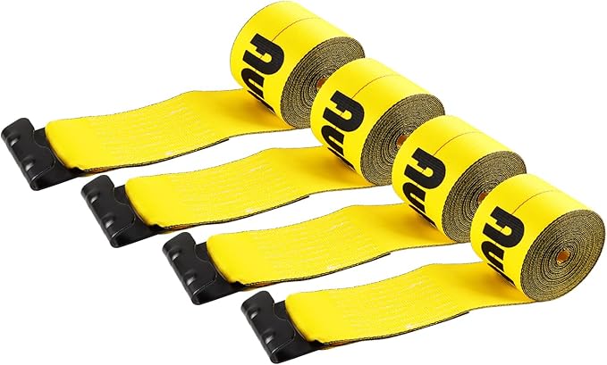 4" x30' Winch Straps with Flat Hook Flatbed Tie Downs Truck Straps 5,400lbs Load Capacity Cargo Control for Flatbeds, Trucks, Trailers, Farms, Rescues, Tree Saver, Yellow(4 Pack)