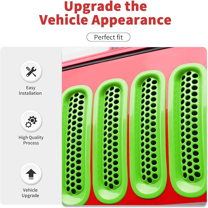 Mesh Grille Grill Insert+Headlight Turn Light Cover Trim Fit for 2007-2018 Jeep Wrangler JK JKU(Green)