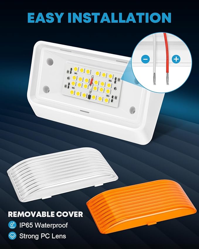 Kohree 320Lumen LED RV Porch Light Exterior Utility Light 12v Lighting Fixture, Replacement Lighting for RVs, Trailers, Campers, 5th Wheels. White Base, Clear and Amber Lenses Included