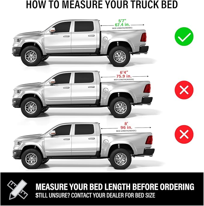 Low Profile Hard Folding Aluminum Truck Bed Tonneau Cover Compatible with 2019-2026 Dodge Ram 1500 5' 7" Bed Without Ram Box (67.4"), Quad-Fold Style