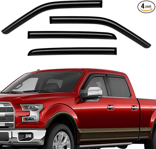Rain Guards Compatible with Ford F150 SuperCrew 2017 2018 2019 2020 2021 2022 2023 2024 2025, Durable Tape-on Window Deflectors 2017-2025 F150 Trucks Window Rain Guard 4PCS