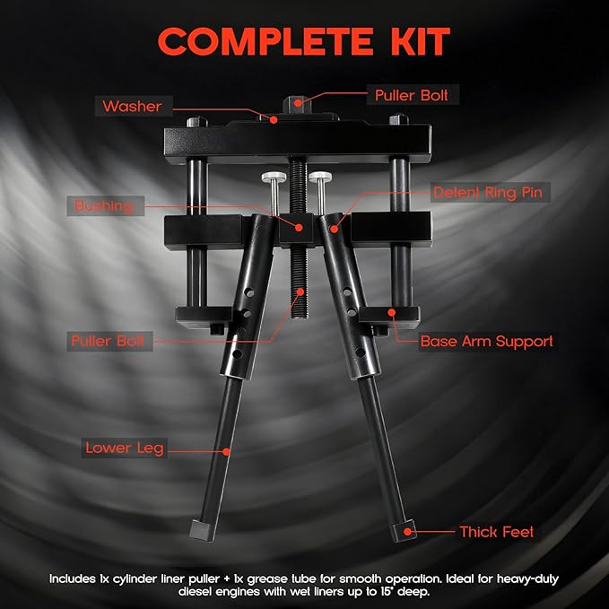 Universal Cylinder Liner Puller Tool for Mack, Cummins, CAT & Caterpillar - Heavy Duty Diesel Engine Wet Liner Removal (3-7/8" to 6-1/4" Bore) - Compatible with PT-6400-C, M50010-B, 3376015 Models