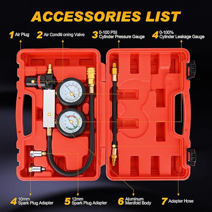 Nilight Cylinder Leak Down Tester, Gasoline Engine Compression Dual Gauge Leakdown Detector Automotive Tool Set with 10 12 14mm Spark Plugs