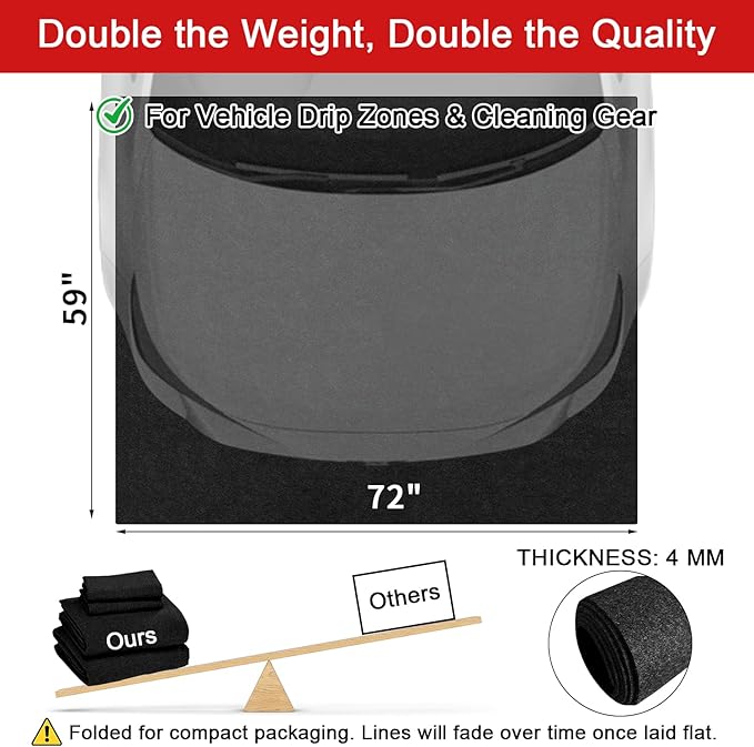 Golener Oil Spill Mat - 59”x72” Garage Floor Mat for Under Car, Absorbent Oil Mat, Rubber Floor Mats, Waterproof, Contain Liquid, Protect Garage Surface from Spills, Reusable, Washable, Durable, Black