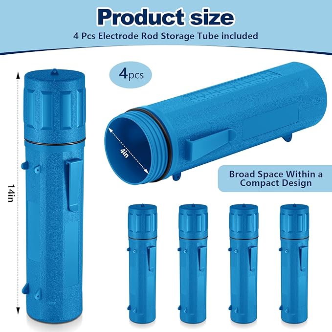 Zonon 4 Pcs Electrode Rod Storage Tube 14 Inch Airproof and Waterproof Welding Rod Holder for Canister(Blue)