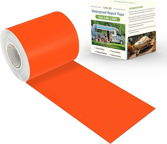Waterproof Repair Tape for Fabric,RV Awning,Boat Covers,Tents,Tarp,Heavy Duty Outdoor Repair Patch - 2.8IN x 30FT（Orange）