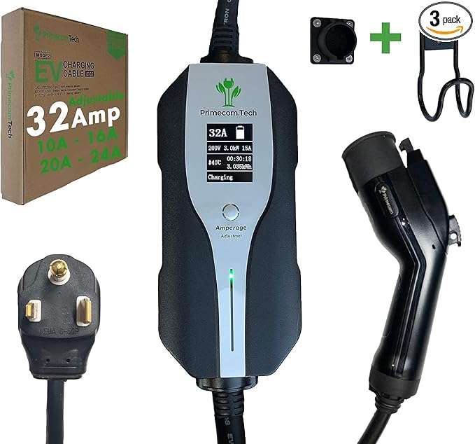 30 Feet Level 2 Primecom Electric Vehicle (EV) Charger (220/240V, 32Amp/40Amp) 32 and 40 Amp 6-50P. 10-50P & 14-50P (6-50P, 32 Amp) for Tesla