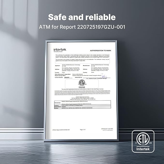 Level 2 Electric Vehicle (EV) Charger ETL Certified, 40A 9.6kW 25ft Cable 220V-240V NEMA 6-50 Plug, Portable EV Car Charging Stations for Home, Suitable for SAE J1772 PHEVS and EVS