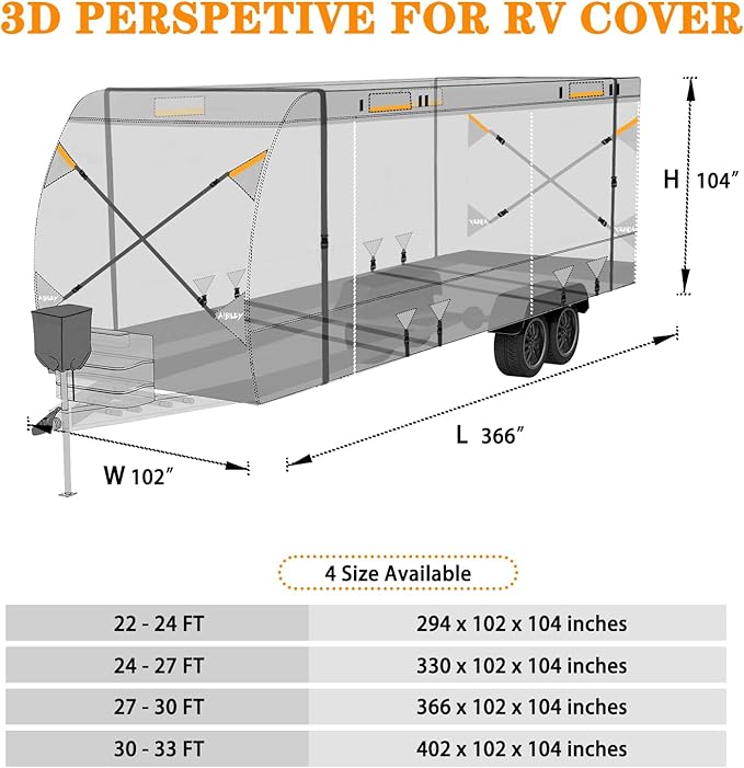 RV Cover 27-30FT Travel Trailer and Camper Covers,Heavy Duty 8-Layers Non-Woven Fabric Waterproof,All Weather,Cold and UV Resistant,Air Vent,Reflective Strip,Windproof Buckle Strap