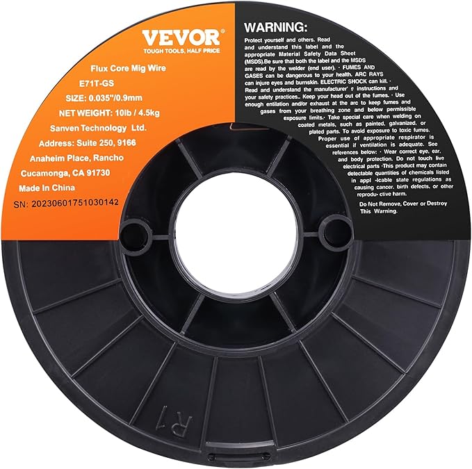 VEVOR Flux Core Welding Wire, E71T-GS 0.035-inch 10LBS, Gasless Mild Steel MIG Welding Wire with Low Splatter for All Position Arc Welding and Outdoor Use