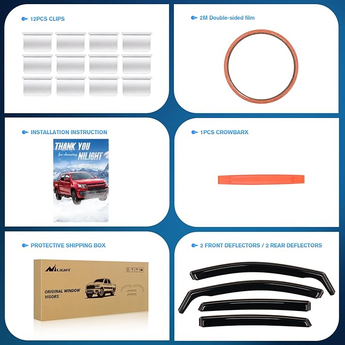 Nilight in-Channel Window Visors for Chevrolet (Chevy) Malibu 2016 2017 2018 2019 2020 2021 2022 2023 2024, Window Rain Guards, Original Window Deflectors-4PCS