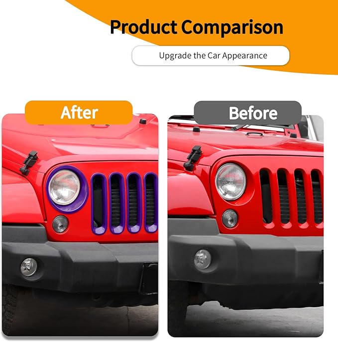 Hoolcar Front Grille Insert Cover & Headlight Bezel Cover Trim Fit for Jeep Wrangler JK JKU 2007-2017, Exterior Accessories, Purple