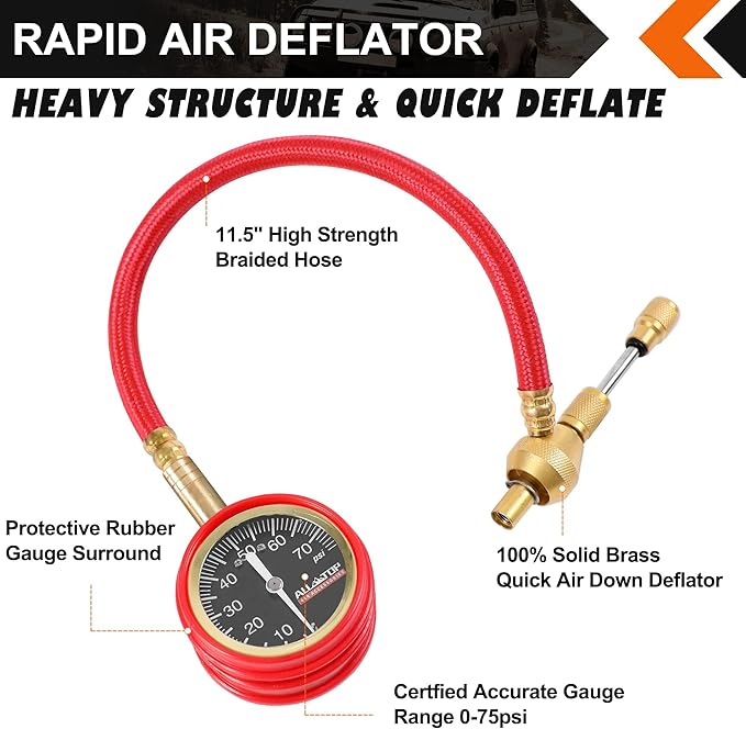 ALL-TOP 4x4 Rapid Tire Deflator Kit 0-70PSI Tire Pressure Gauge/Air Down Master/for Offroad Tire of Jeep, Truck & ATV