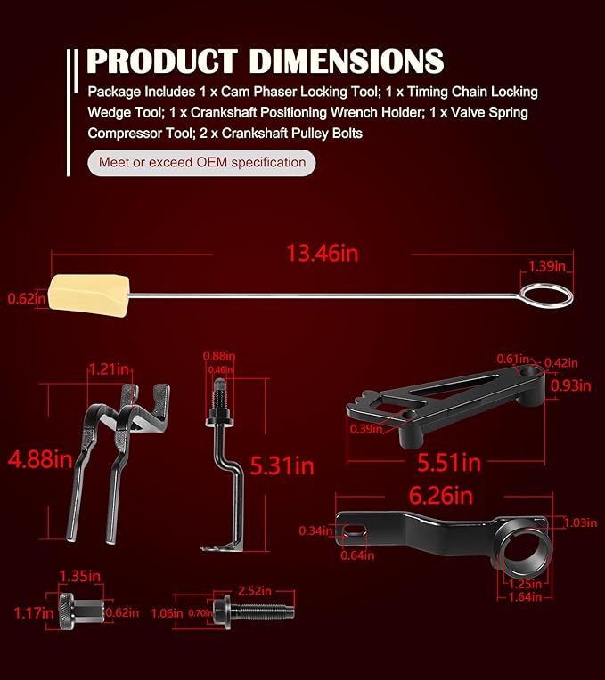 Timing Belt Tools Set for Ford 4.6L, 5.4L & 6.8L 3V Engines, Including Cam Phaser Holder Tool, Timing Chain Locking Wedge Tool, Valve Spring Compressor Tool, Crankshaft Positioning & Pulley Bolt Tool