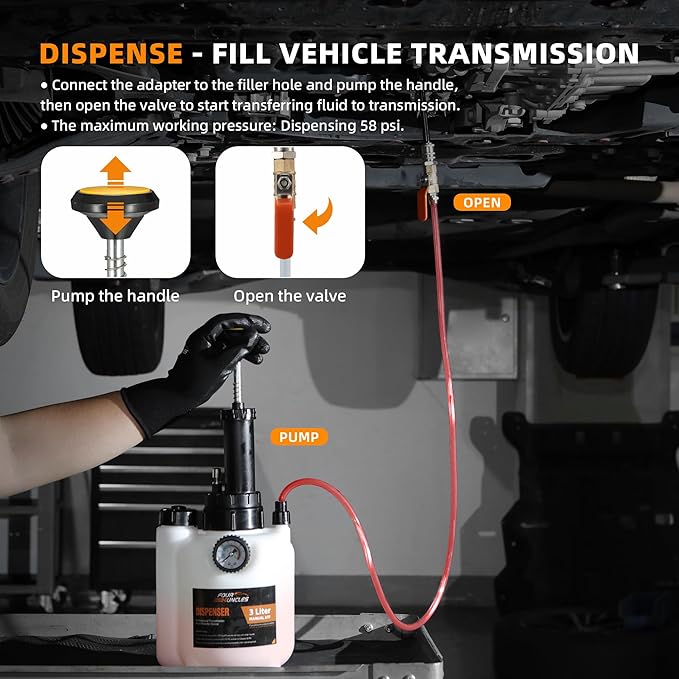 FOUR UNCLES 3L Transmission Fluid Pump - Manual Fluid Transfer Pump with 13 pcs Metal ATF Adapters for Automotive Use, Transmission Fluid Transfer Pump kit