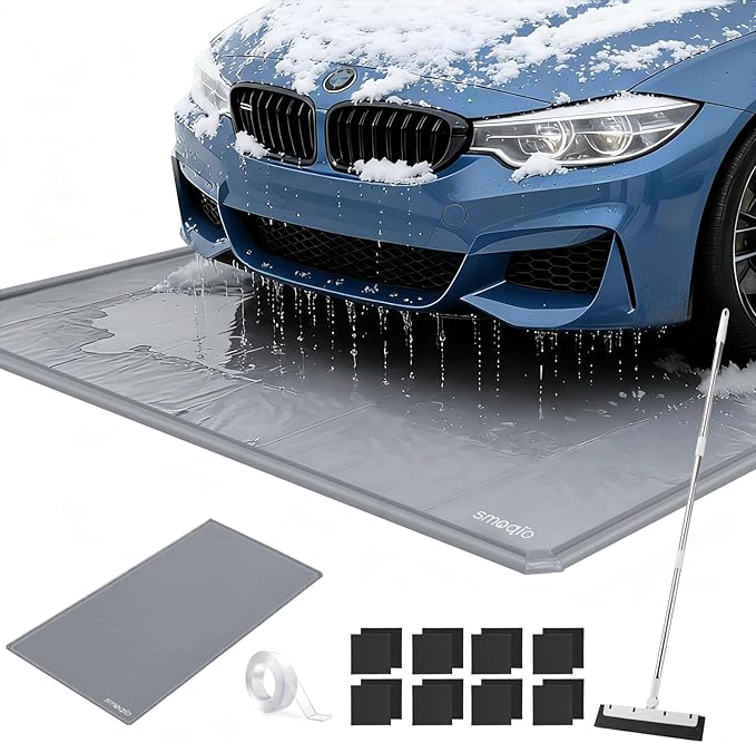 Garage Floor Mat, Containment Mats for Under Car with Raised Edge Waterproof, Non-Slip Heavy-Duty 1000D PVC for Floor Against Snow, Rain & Mud