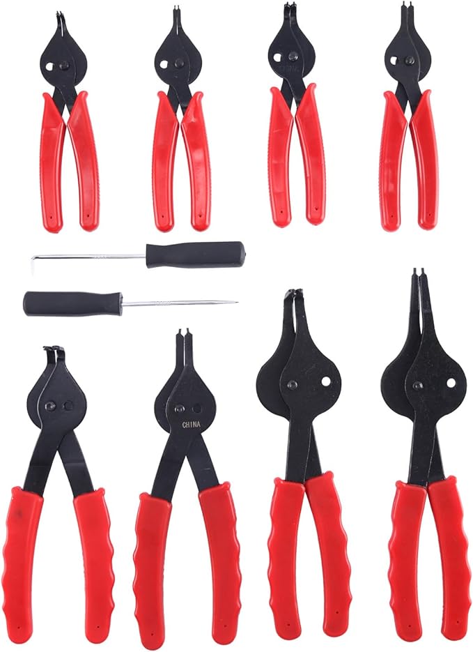 8milelake 10pcs Snap Ring Plier Set, Internal & External Circlip Pliers Set, Retaining Ring Circlip C Clip Pliers, Combination Retaining Clip Car Truck Motorcycle