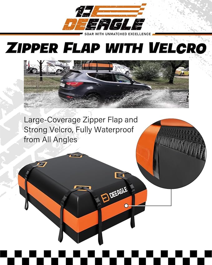 DEEAGLE Rooftop Cargo Carrier 15 Cubic Feet – Car Roof Cargo Bag for Vehicles Without Roof Rack – Waterproof Soft Car Top Carrier with Non-Slip Mat, 4 Door Hooks & 8 Reinforced Straps