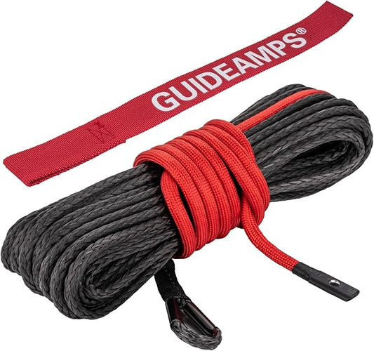 Synthetic Winch Rope 1/4" x 50 ft, 10,000 lbs Pulling Strength, with Protective Sleeve, Safety Pull Strap for ATV, UTV, and Offroad Vehicles (Black, 1/4" x 50 ft)