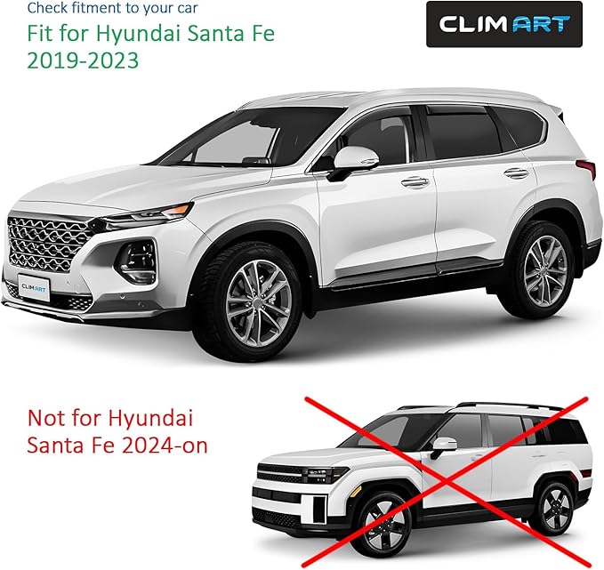 CLIM ART in-Channel Incredibly Durable Rain Guards for Hyundai Santa Fe 2019-2023, Original Window Deflectors, Vent Window Visors, Vent Deflector, 4 pcs. - 619367